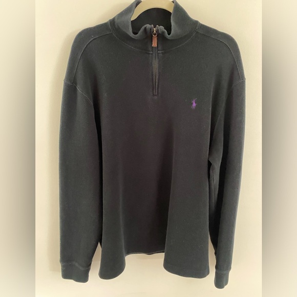 Polo Ralph Lauren Other - Polo Ralph Lauren Mens XL 1/4 Zip Sweater BLACK w/ Purple Pony Classic Office